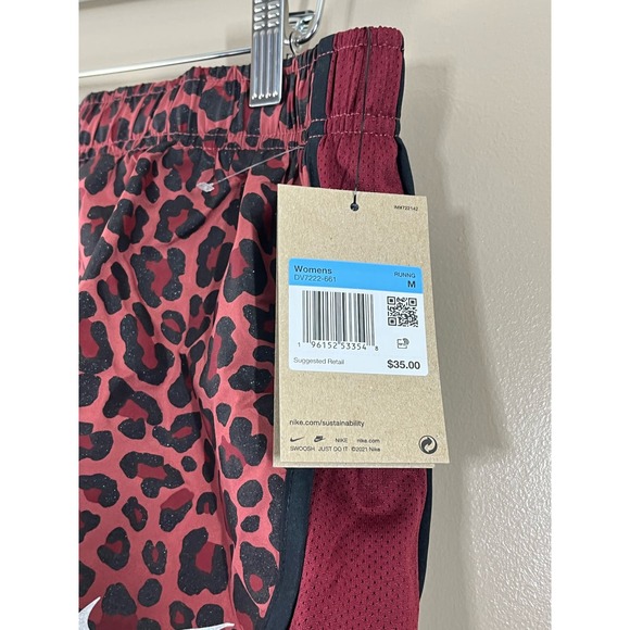 Nike Running Shorts Womens Small Dri FIT Dry Tempo 3 Inch Cedar Red Leopard M - Picture 2 of 3